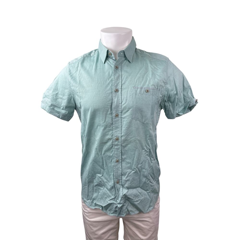 Ted Baker Men's Green Short Sleeve Chest Pocket Button Down Shirt Top Size M